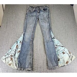 Miss Chic Womens Jr Size 5 Embellished Flap Pocket Camo Flared Jeans